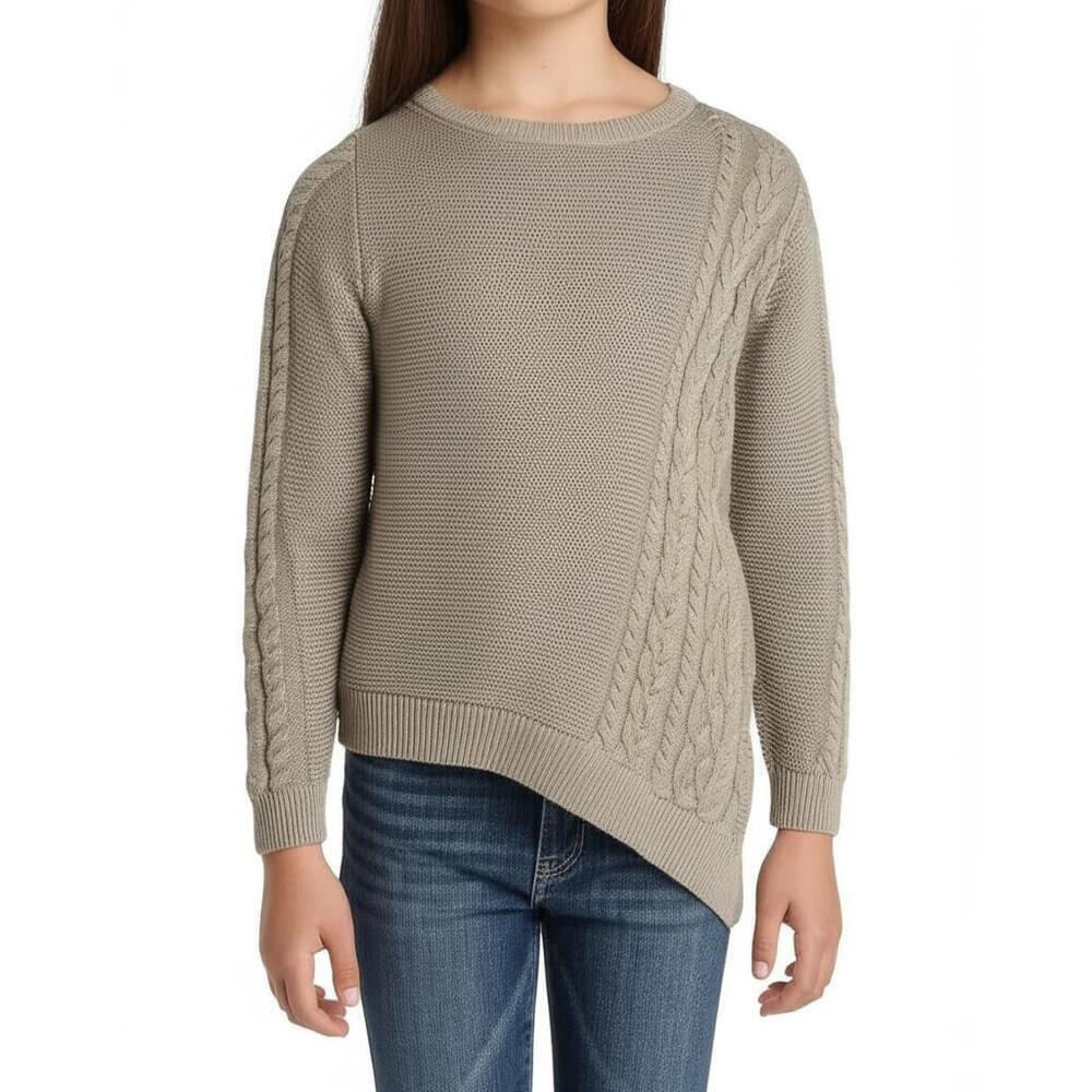 Tommy Bahama Kids Sweater Size L (10/12) Tan Cable Knit Asymmetrical Cozy